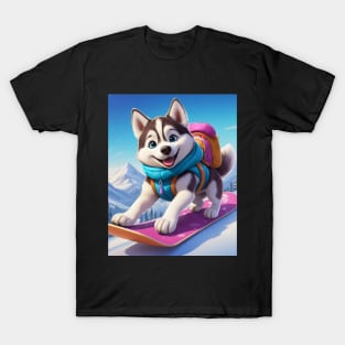 Snowboarding Husky Dog T-Shirt